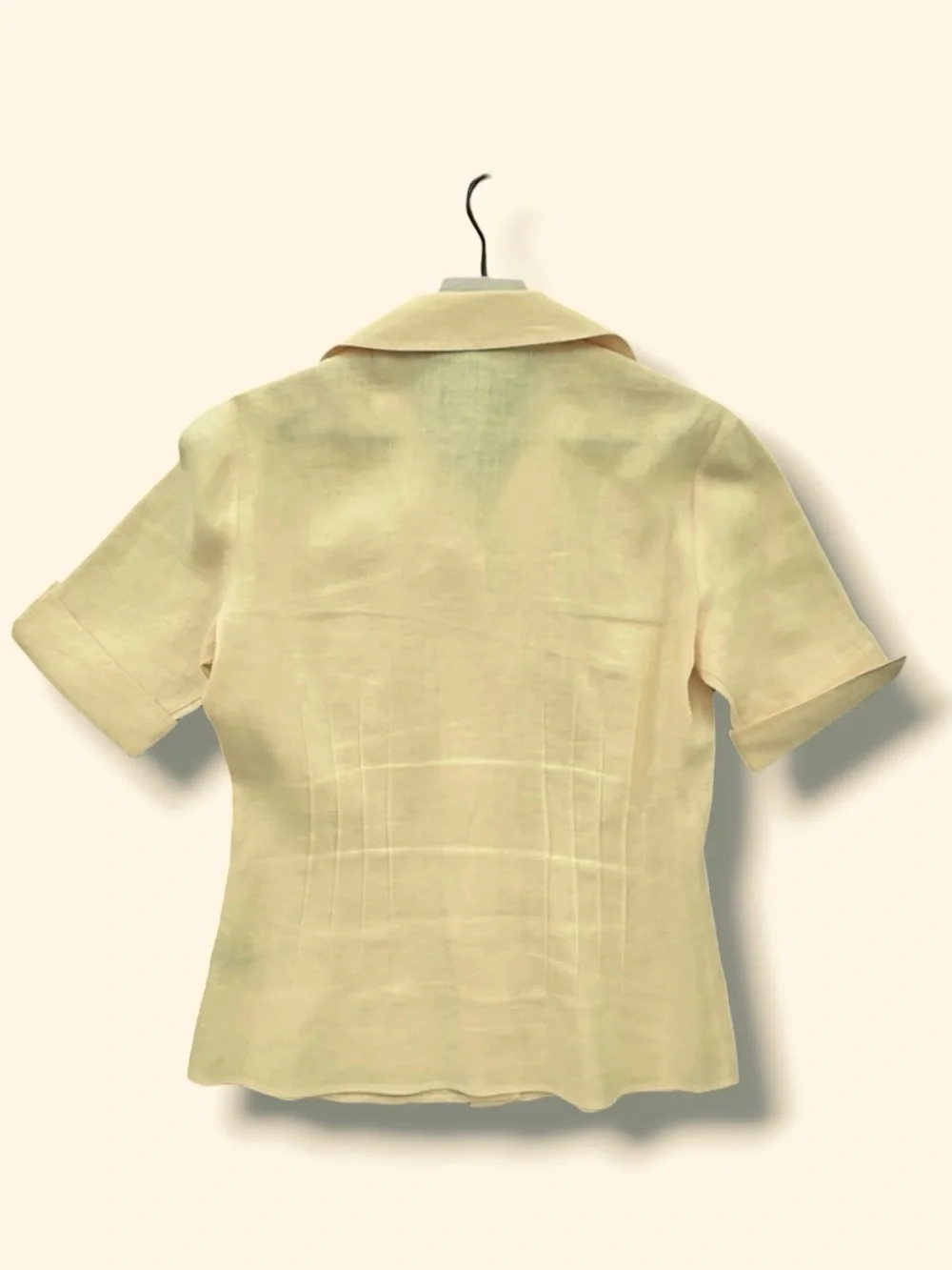 Lafayette 148 100% Linen Pleated Button Down Yellow Collared Blouse Sz 6 *stain - Picture 2 of 10